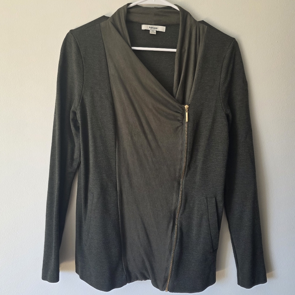 Olive Green Asymmetrical Moto Zip Cardigan